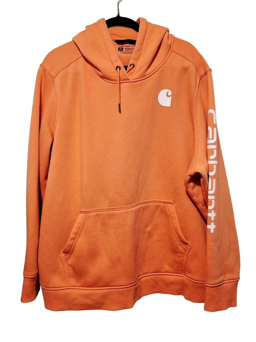 Carhartt 3X Orange Relaxed Fit Pullover Hoodie With Logo On Chest & Sleeve